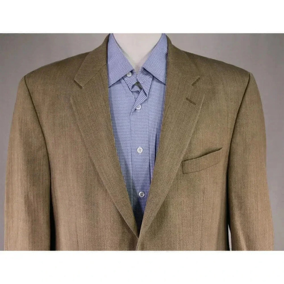 Lauren Ralph Lauren Gold Herringbone Wool-Silk 2-Btn Sportcoat Blazer 42L - Picture 3 of 8